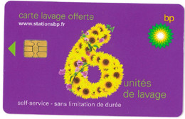 # Carte A Puce Portemonnaie  Lavage BP - Fleur - Violet - 6u - Puce2? - Tres Bon Etat - - Autowäsche