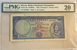 1958 BNU 10 PATACAS KNB42a PMG20 - VERY FINE - Macau