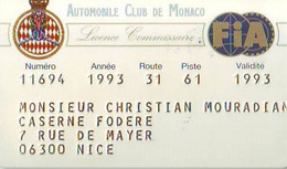 AUTOMOBILE CLUB DE MONACO - Licence Commissaire - Autres & Non Classés