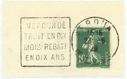 VERDUN MEUSE 1929 Daguin : DETRUIT EN DIX MOIS REBATI EN DIX ANS  - Fragment - - Mechanical Postmarks (Advertisement)