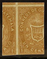 1871 1c Ocher PRINTED ON BOTH SIDES IMPERF Variety (Scott 1b, SG 1b), Very Fine Unused No Gum, Very Fresh For More Image - Guatemala