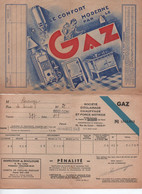2 Factures GAZ/ Avec Publicités Confort Moderne & Eau Chaude /Gaz Banlieue Paris/BOULOGNE/ Lerouge/ 1943    GEF74 - Electricité & Gaz