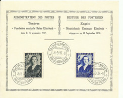 BELGICA, TARJETA PRIMER DIA DE EMISION CON SELLOS 456/457 - 1934-1951