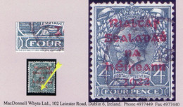 Ireland 1922 Dollard Rialtas Ovpt In Carmine On 4d Grey-green, Variety "Breaks Under FOUR" Row5/12 Used Cds 21 JY 22 - Oblitérés