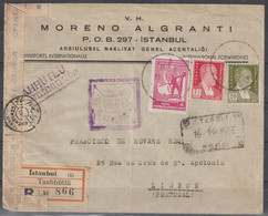 CARTA REGISTADA CENSURADA CIRCULADA DA TURQUIA PARA PORTUGAL - Covers & Documents