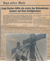 Zeitungsteil Sowie Orig. Foto 17x11,5 Cm, Sepp Bacher Hißt Als Erster Das Hakenkreuzbanner Auf Dem Großglockner - Historical Documents