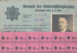 *, Gest. Reichsluftschutzbund, Konvolut Von Mitgliedsausweis Ortsgruppe Kirn 1936, 12 X Beitragsmarken 1938/1939, Beitri - Historical Documents