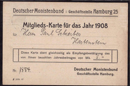 Gest. Monistenbund Mitgliedskarte Hamburg 1908, EK 5cm - Historical Documents