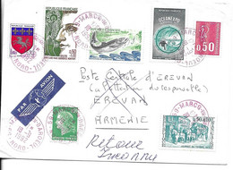 LETTRE DE MARCQ EN BAROEUL CACHETS RONDS ROUGES 1992 POUR EREVAN ARMENIE, RETOUR FLAMME ROUGE EREVAN, A VOIR - Storia Postale