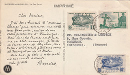 SAINT-PIERRE ET MIQUELON Carte Postale Publicitaire Au Tarif Imprimé Pour BORDEAUX - Storia Postale