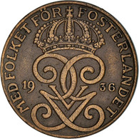 Monnaie, Suède, Gustaf V, 2 Öre, 1936, TTB, Bronze, KM:778 - Sweden