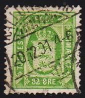 1875. Official. 32 Øre Green. Perf. 14x13½  (Michel D7YA) - JF510025 - Dienstmarken