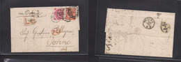 GREAT BRITAIN. 1871 (30 March) London - Italy, Torino. EL With Text Fkd 3d Pl 6 + 4d H. 15 Tied Ds + "L2" Late Free. Via - ...-1840 Voorlopers