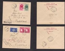 ROMANIA. 1949 (14-21 Nov) Timisoara, Fiatelia - Germany, Chemitz. Pair Of Registered Multifkd Envs + Retour. Fine. - Sin Clasificación