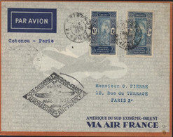 YT AOF Dahomey 95 Cotonou 4 3 1937 Cachet Cote Occidentale Afrique France 1er Voyage MARS 1937 Aéromaritime Air France - Cartas & Documentos