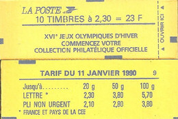 CARNET 2614-C 7 Marianne De Briat "XVI JEUX OLYMPIQUES D'HIVER....." Daté 19/11/90 Fermé Bas Prix RARE. - Modern : 1959-…