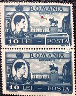 Errors Romania  1947, King Mihai I, Printed  Point  Of Color Below Bucharest ,paar X2 , - Errors, Freaks & Oddities (EFO)