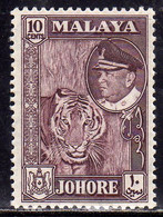 MALAYSIA MALESIA  JOHORE JOHOR 1960 SULTAN ISMAIL WITH TIGER 10c USED USATO OBLITERE' - Johore