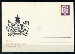 F1263 -  BUND - Privatganzsache 8 Pfg. Gutenberg "80 Jahre Württ. Philatelistenverein, Stuttgart 1882 E.V." - Cartes Postales Privées - Neuves