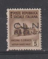 R.S.I. - C.L.N. PIACENZA:  1945  SOPRASTAMPA  NON  UFFICIALE  -  5 C. SEPPIA  N. - Comite De Liberación Nacional (CLN)