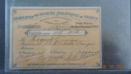 Carte De Membre - 1913-1914 - Fédération Des Sociétés Athlétiques De France - Paris - Athlétisme