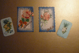 Lot De 4 Cartes Dentelle-Découpis Bouquets Fleurs Jaunes, Colombe, Roses Roses - 2x6x9,5 Cm +2x8,5x13,5 Cm - Flowers