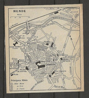 CARTE PLAN 1914 - MENDE - HOTEL MANSE - HOTEL De PARIS - HOTEL De FRANCE - TÉLÉGRAPHE - Cartes Topographiques