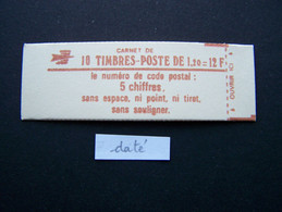 1974-C3 CONF. 9 CARNET DATE DU 7.7.78 FERME 10 TIMBRES SABINE DE GANDON 1,20 ROUGE CODE POSTAL (BOITE C) - Usados Corriente