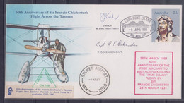 Australia 50th Anniversary Of Sir Francis Chichester's Flight Across The Tasman Signed Flight Cover - Avions