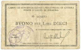 10 LIRE PRIGIONIERI GUERRA CAMPO CONCENTRAMENTO 78 FONTE D'AMORE 1939/45 QBB - Altri & Non Classificati