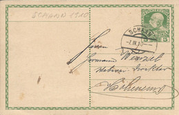 Liechtenstein Entier Postal Ganzsache Carte Postale Postkart Autriche 5H. Oblitération Schaan 1910 - Ganzsachen