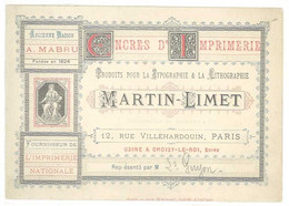 Carte Commerciale Produits Pour La Typographie & Lithographie Martin-Limet Rue Villehardouin, Paris, Imprimerie (S.7088) - Werbepostkarten