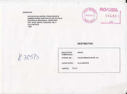 8706FM- AMOUNT 4600, CLUJ NAPOCA RED MACHINE STAMP ON REGISTERED COVER, 2001, ROMANIA - Covers & Documents