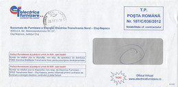 8722FM- ELECTRIC COMPANY HEADER PREPAID COVER, 2013, ROMANIA - Cartas & Documentos