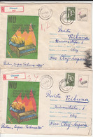 99147-FIRE PREVENTION, FIREMEN, DIFFERENT COLOUR, ERRORS, REGISTERED COVER STATIONERY, 2X, 1980, ROMANIA - Errors, Freaks & Oddities (EFO)
