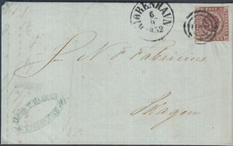 1852. DANMARK. 4 R.B.S.__ Red-brown. Thiele 1st Print. Plate II On Folded Letter Shee... (Michel 1IIa) - JF425521 - Storia Postale