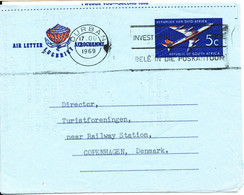 South Africa Aerogramme Sent To Denmark Durban 21-8-1969 - Poste Aérienne