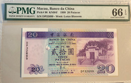 1999 BANK OF CHINA 20 PATACAS KNB4f PMG66EPQ - GEM UNCIRCULATED - Macau