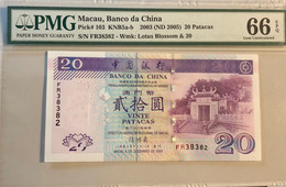 2003 BANK OF CHINA 20 PATACAS KNB5a-b PMG66EPQ - GEM UNCIRCULATED - Macau