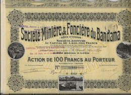 SOCIETE MINIERE ET FONCIERE DU BANDAMA - LOT DE 10 ACTIONS DE 100 FRS - ANNEE 1910 - Mines