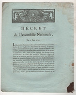 1791 - DECRET DE L'ASSEMBLEE NATIONALE - SEULS SCEAUX AUTHENTIQUES SUR LES DECRETS ET EXPEDITIONS/ JOINVILLE HAUTE MARNE - Decreti & Leggi