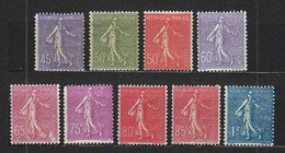 FRANCE 1924-1932: Série Complète Y&T 197-205 De Semeuses Lignées,  Neuves* - 1903-60 Semeuse A Righe