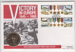 Isle Of Man 1995 VE Day Coin & Stamp Cover Coin FDC - Eiland Man