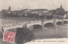 Suisse - Ponts - Basel - Mittlere Rheinbrücke Mit Münster - Circulée Le 30/08/1908 - Puentes