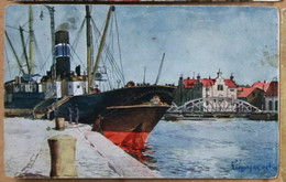 Ervins Volfeils Volfeil Aquarelle Port De Liepaja Peinture Leta Riga - Pintura & Cuadros