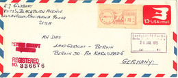 USA Registered Postal Stationery Cover Uprated With Meter Cancel Los Angeles 17-1-1975 Sent To Germany - 1961-80