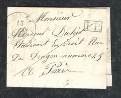 Lettre Du 15 Mars 1834 De Baugé à Paris - Avec Cachet Rond Et ''PP'' Noir MA 10-1-4 - 1801-1848: Precursores XIX