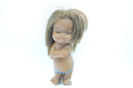 Vintage DOLL : African Black Brown Doll - 13cm - Made In Hong Kong - Original - 1960 - Curly Hair - Rubber - Plastic - Action Man