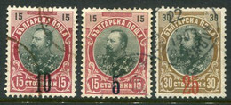 BULGARIA 1903-09  Surcharges 10 On 15 St. 5 On 15 St. And 25 On 30 St. Used.  Michel 65, 69-70 - Gebraucht