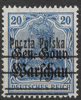 Poland 1919 20Pf Rare Ultramarine POCZTA POLSKA. Mi 10a Or B? Type II/Fischer 12 A, Ab Or Ba? Forma II (4 Mm). MNG. - Unused Stamps